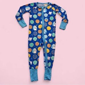 Little Sleepies Blue Cookies & Milk Bamboo Zippy Sleeper Sz 6–12M